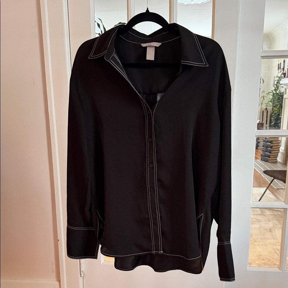 H&M Black Button Down Shirt with White Accents